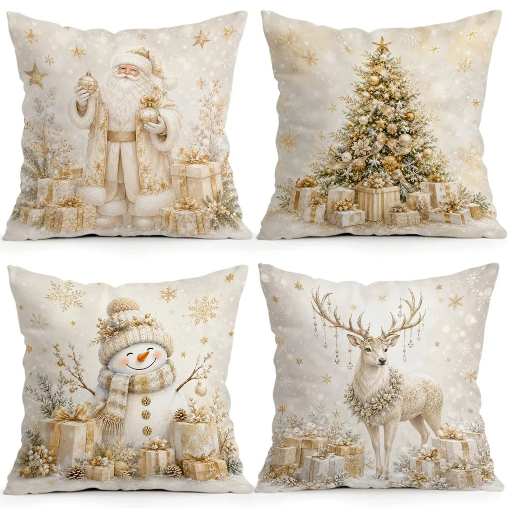 1/4 Pièces de Housses de Coussin Dorées pour Décoration de Noël en Polyester pour la Maison, la Voiture et le Canapé — Lot